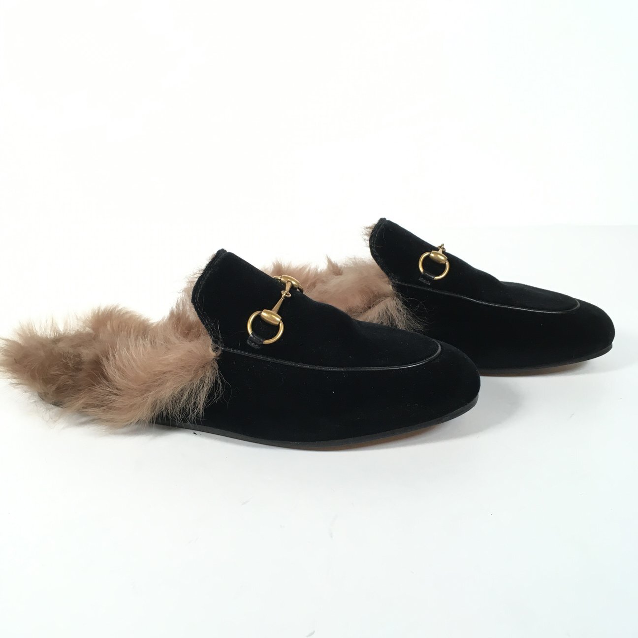 gucci black fur slides