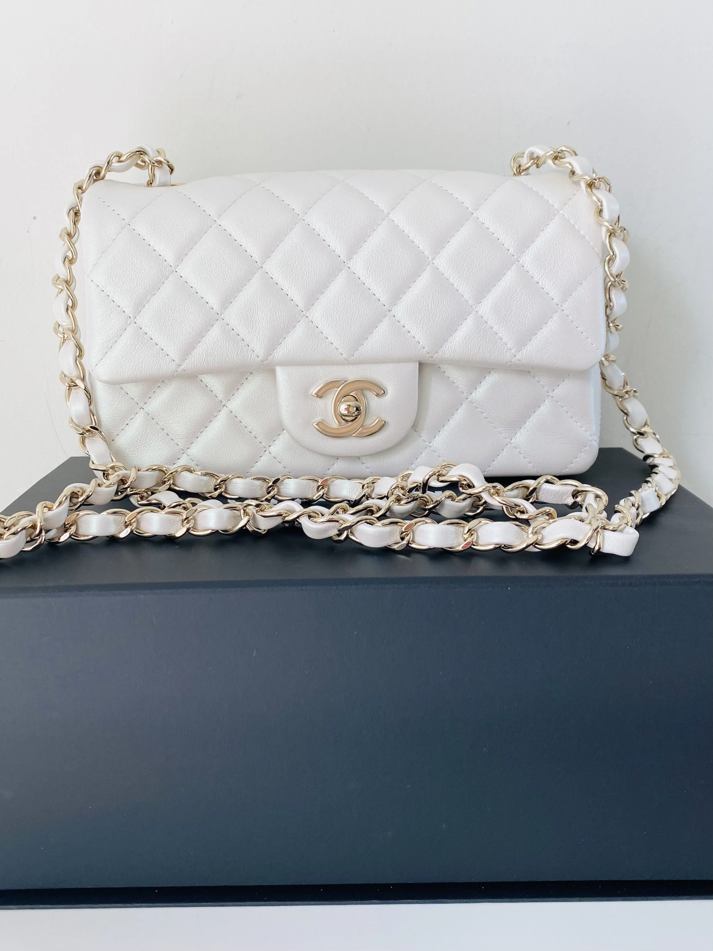 chanel mini rectangular white