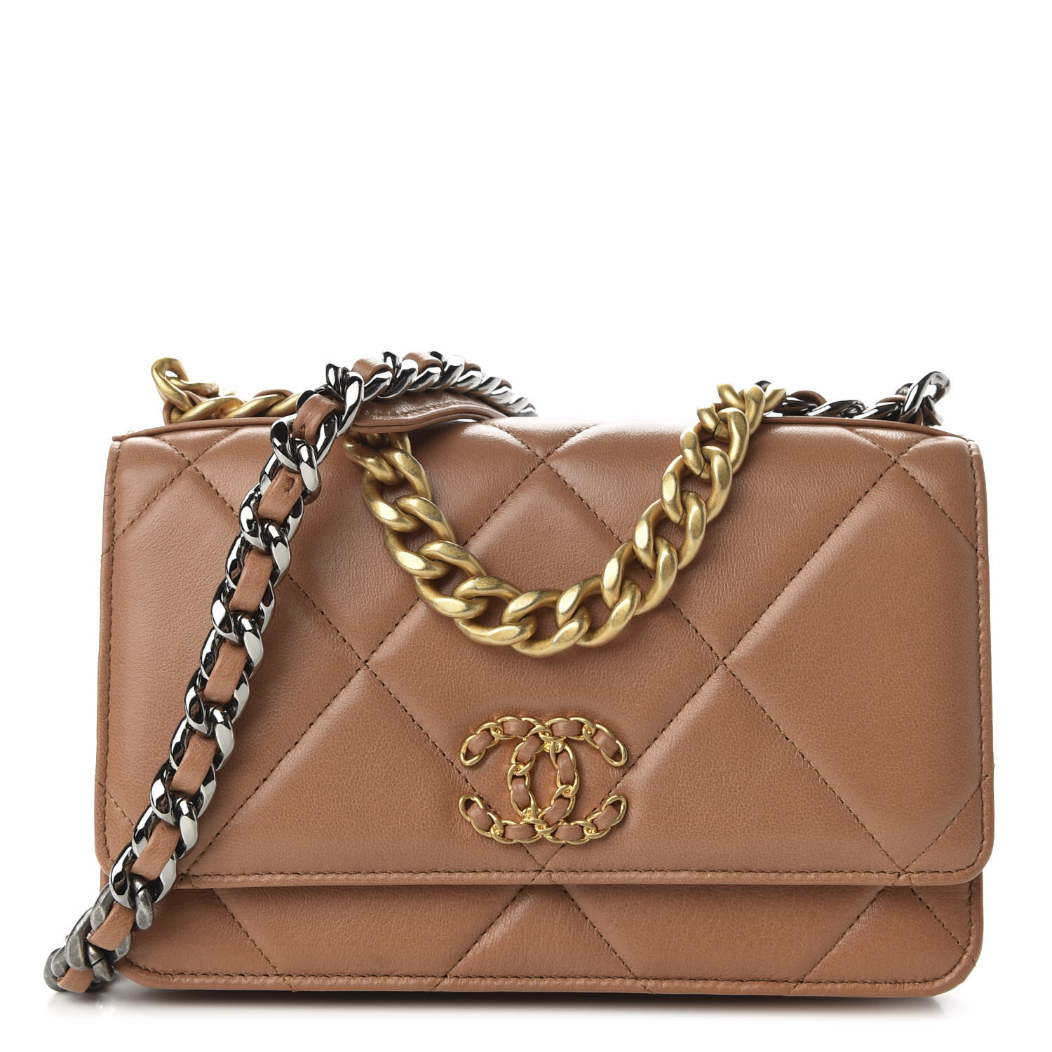 Chanel 19 Wallet on Chain WOC Grey Lambskin Mixed Hardware  Coco Approved  Studio