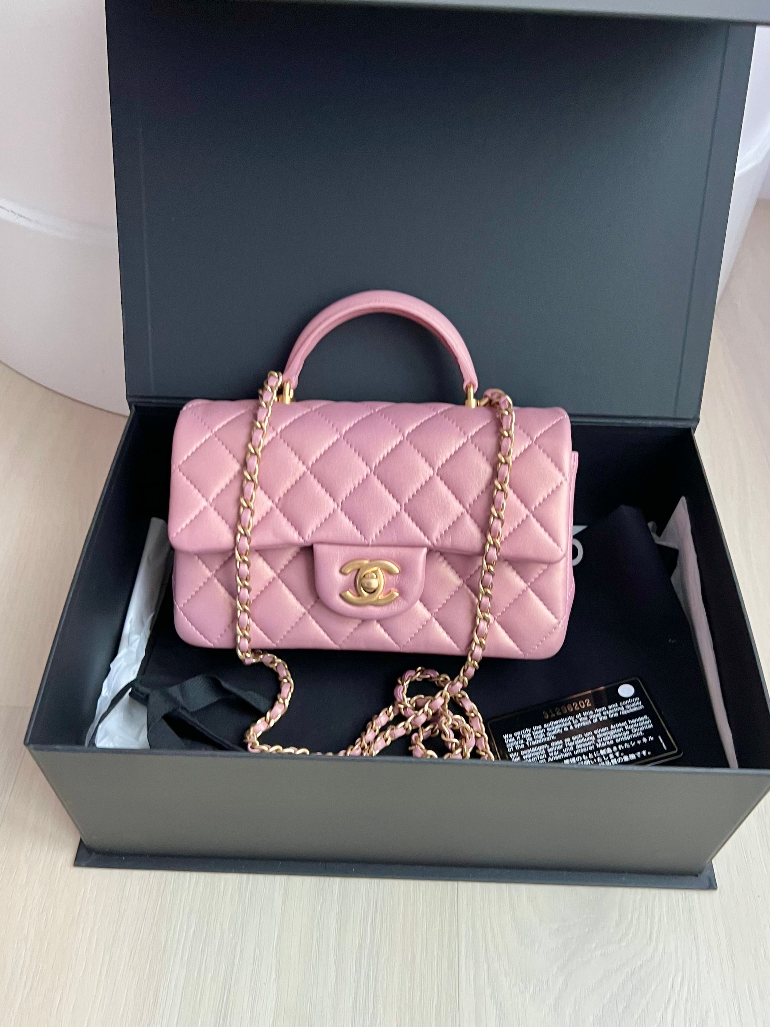 Chanel Mini Square Flap Bag Pink Iridescent Lambskin Silver Hardware   lupongovph