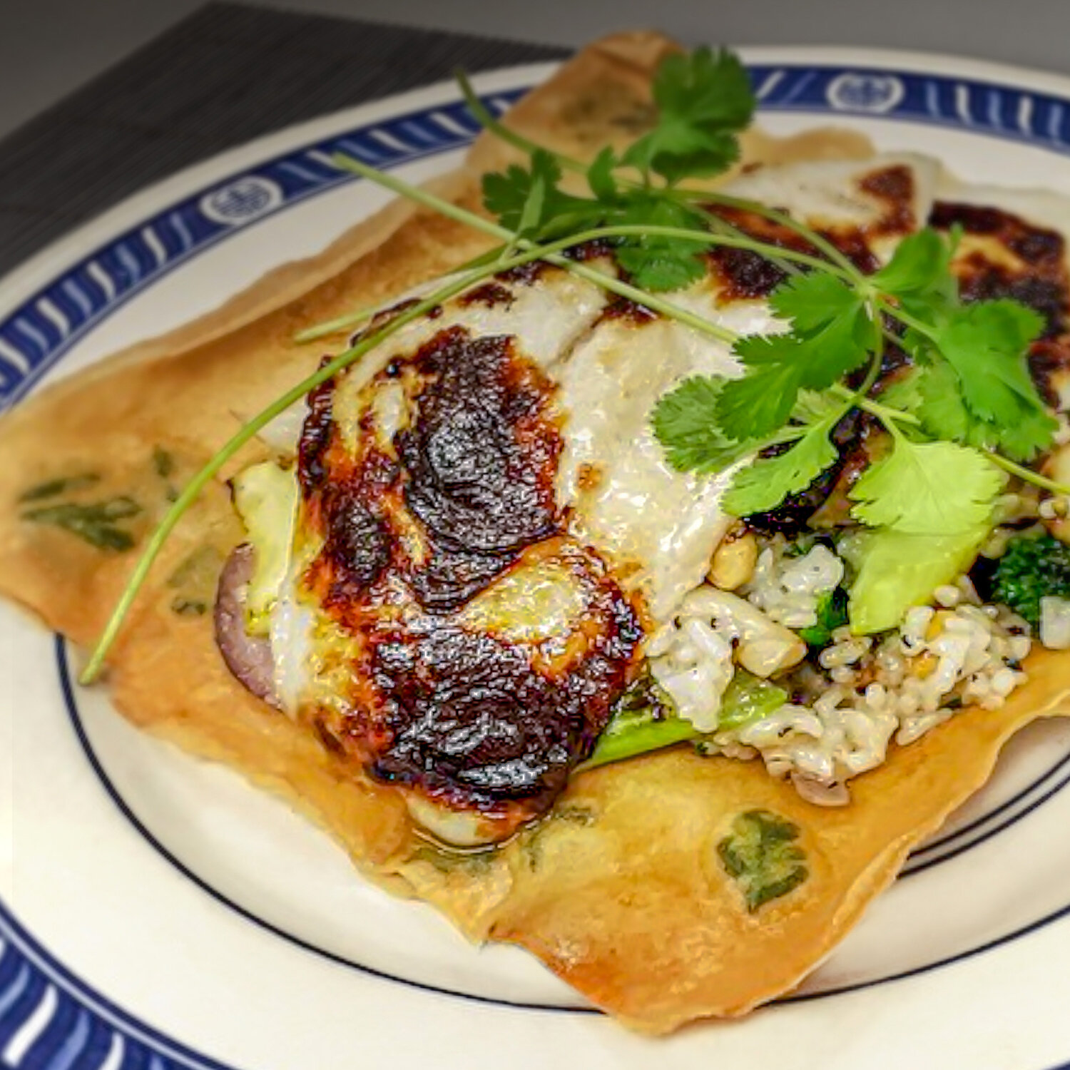 Chefs Soya Roasted Basa with Cashew Vegetables Rice Tostada