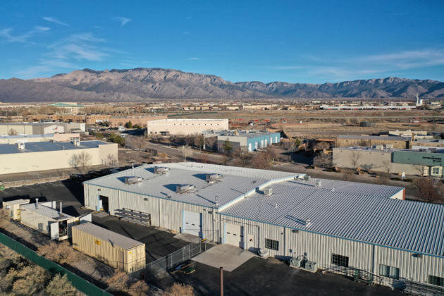 An aerial view of BayoTech’s 15,000-square-foot facility near the Albuquerque Balloon Fiesta Park.
