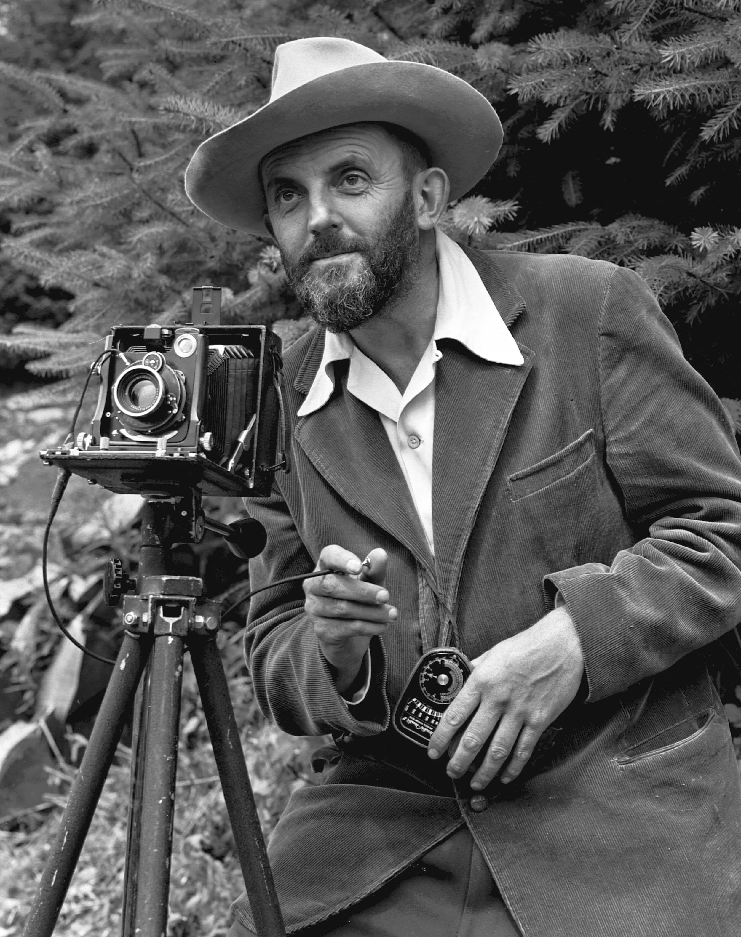 Ansel Adams Portrait. Photo by J. Malcolm Greany, (1950)