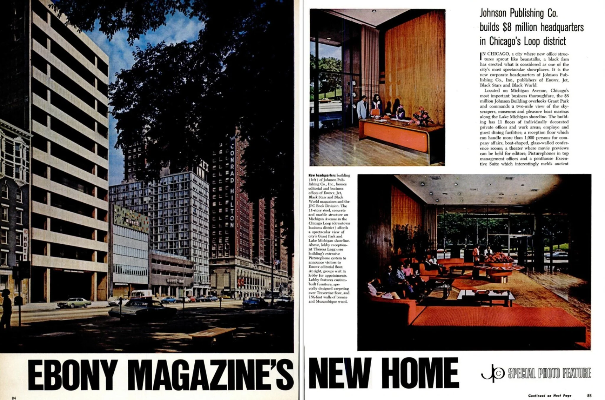 A feature in the September 1972 issue of Ebony magazine introducing the new Chicago headquarters of the Johnson Publishing Company. Credit...Via the September 1972 Ebony magazine/Johnson Publishing Company