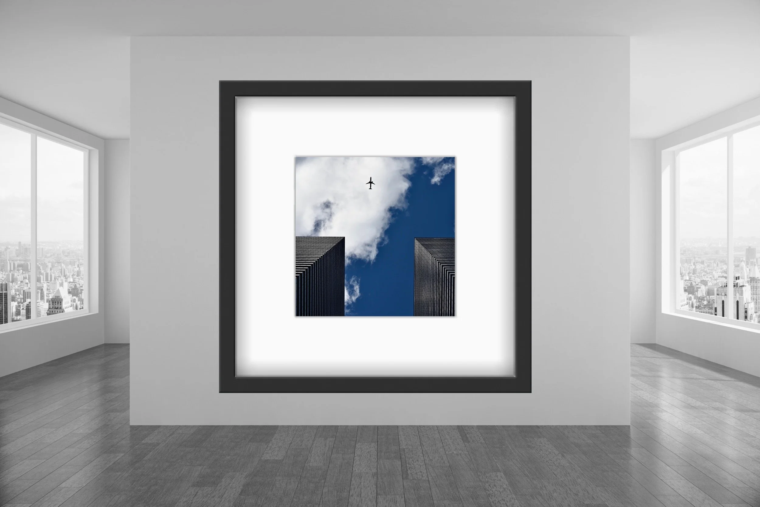 minimalist office interior featuring a fine art print