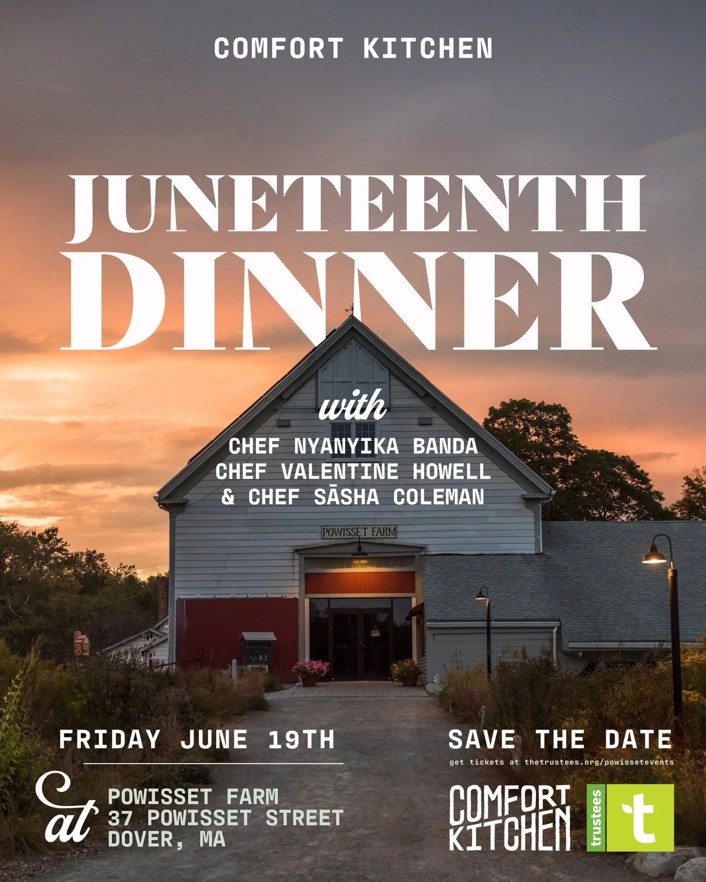 SAVE THE DATE 

Comfort Kitchen returns to Powisset Farm @powissetfarm for a Juneteenth gathering rooted in remembrance, celebration, and community. This year&rsquo;s dinner brings together Chef Nyanyika Banda, author of Marvel&rsquo;s Black Panther: