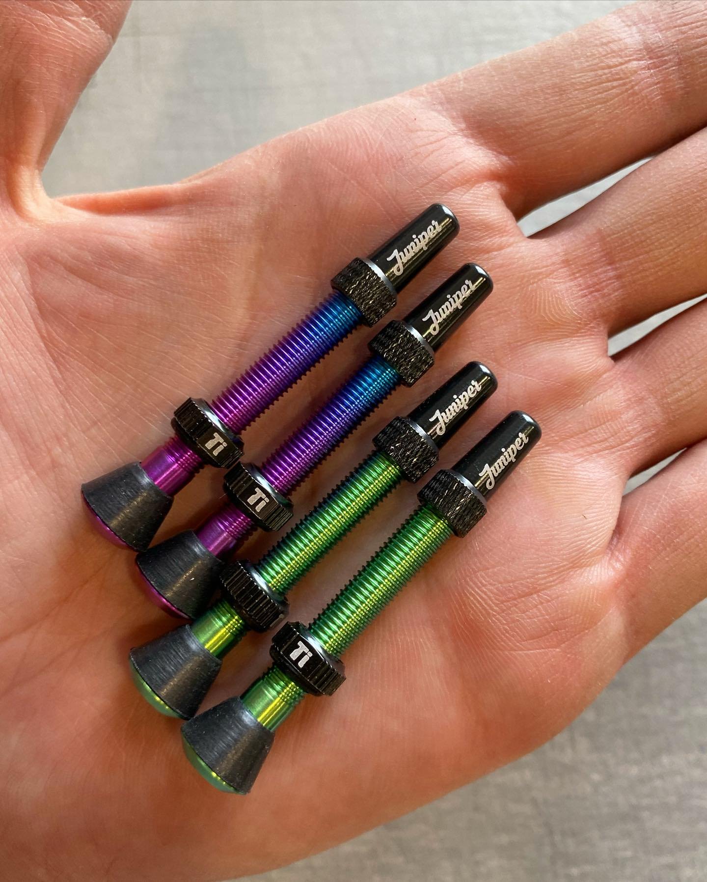 Something new this way comes&hellip;
.
.
.
#valvestem #tibike #titaniumanodizing #cycling #roadbike #mountainbike #mtb #noboringbikes #titanium #anodizing #colorado