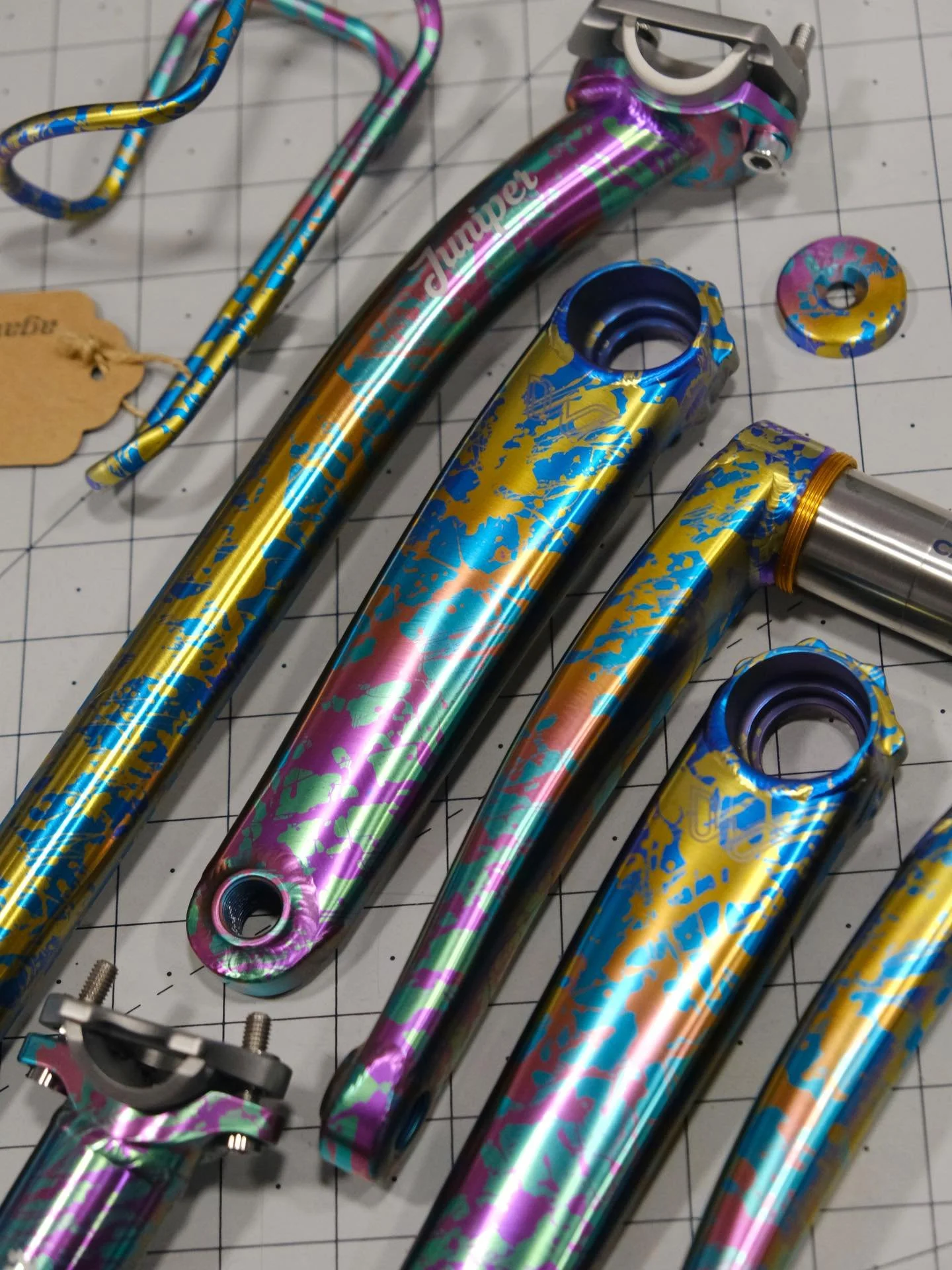 When I built my Myth Zodiac, I splurged on a full kit of bits in this compound splatter ano. Every time I ride that bike, I&rsquo;m smitten by it! For a bike as special as that, I&rsquo;m glad I took the opportunity to outfit it with deserving parts.