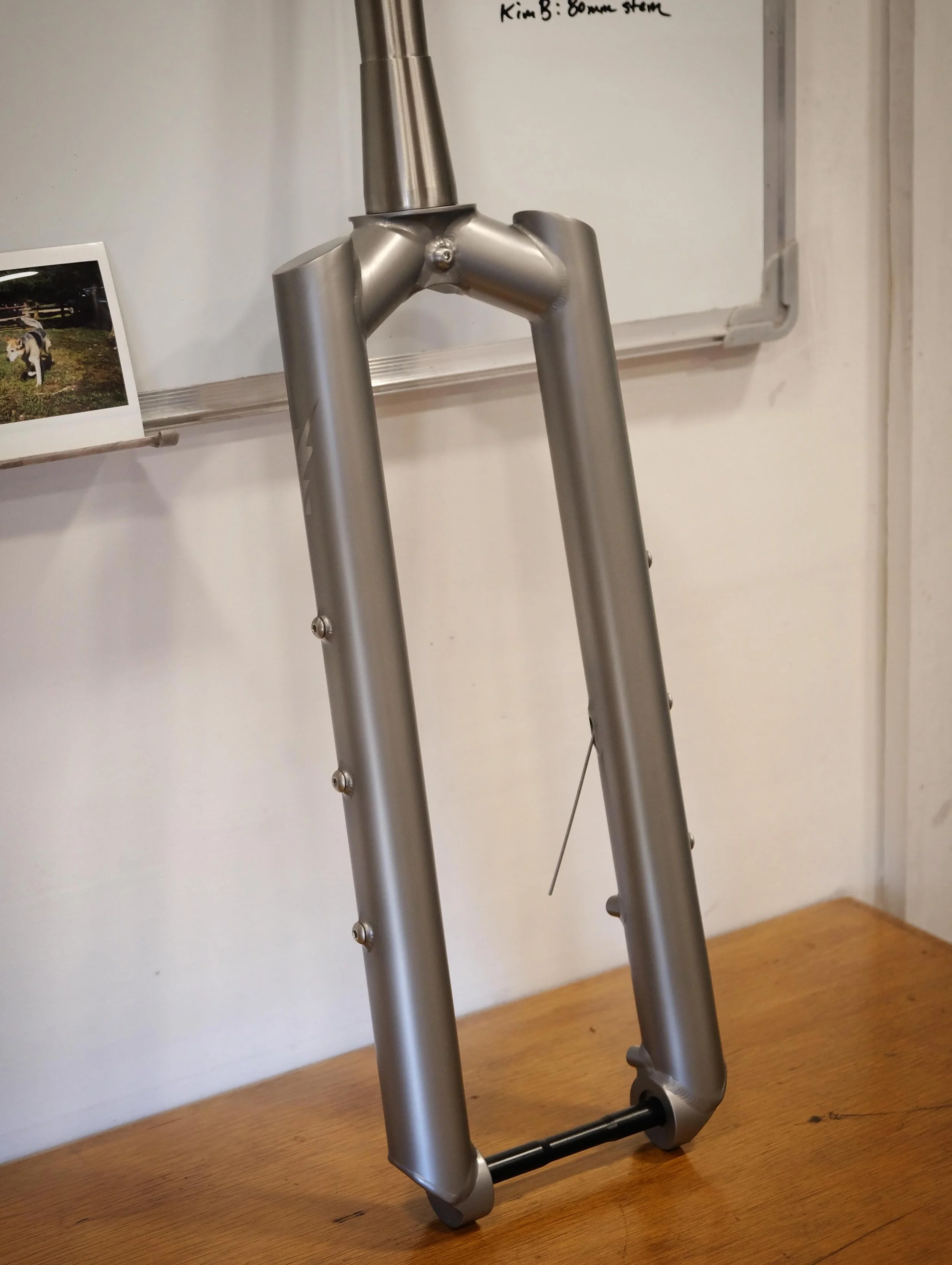 Restocking a Bearclaw ti gravel for (100mm thru) this week, in smooth satin grey intended to sync up with the media blasted factory finishes from many builders. This fork&rsquo;s design is so timeless, I can&rsquo;t imagine a smoother option for a ti