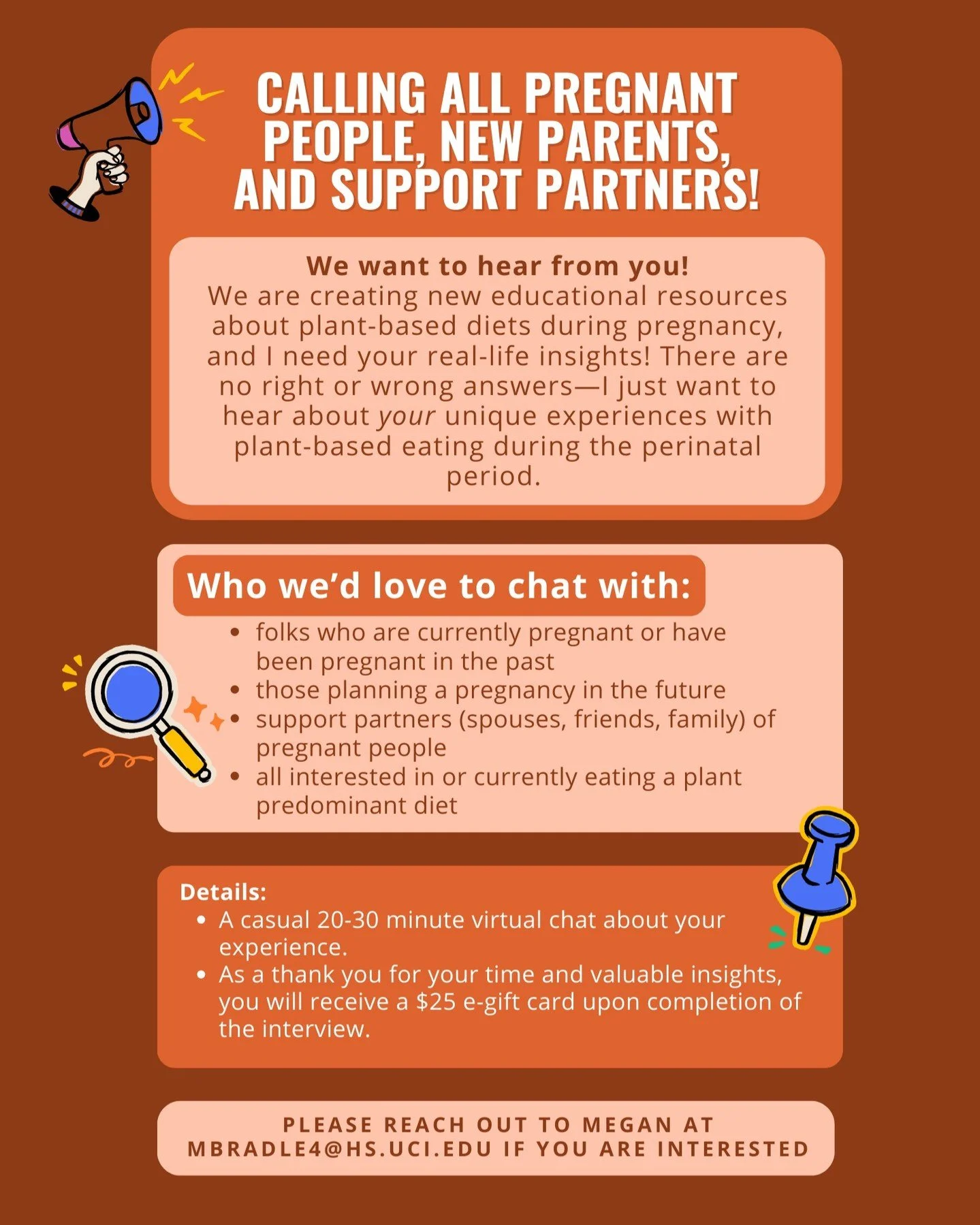 My team is developing educational resources about plant-based diets during pregnancy. I would love to get some real-life feedback on what pregnant folks (those who have been pregnant, those who wish to be in the future and those that support them) ex