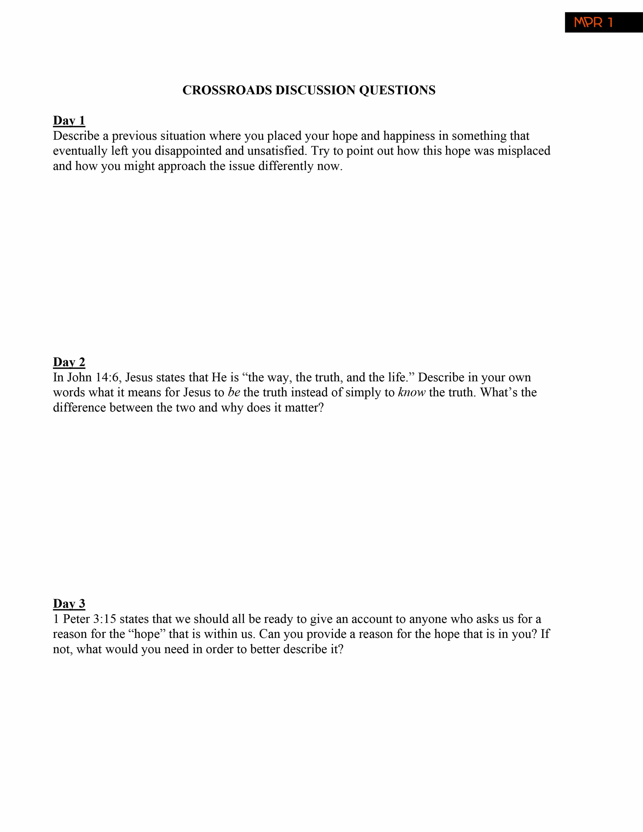 Crossroads Question FORMS — My Prodigal Road