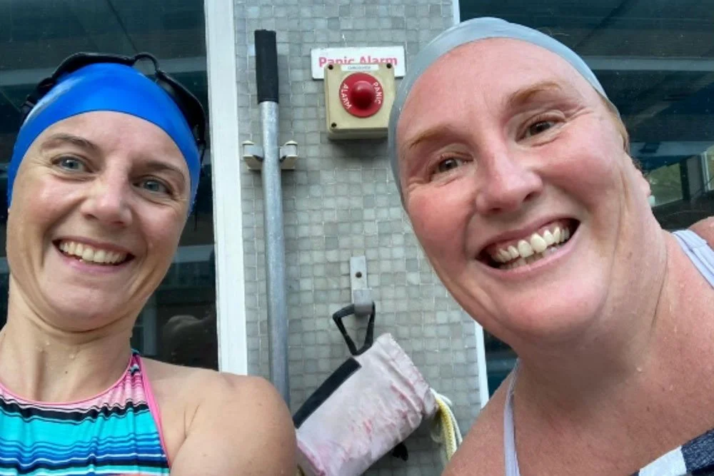 Lisa and Christy Complete Annual Selkie Henley Classic Swim