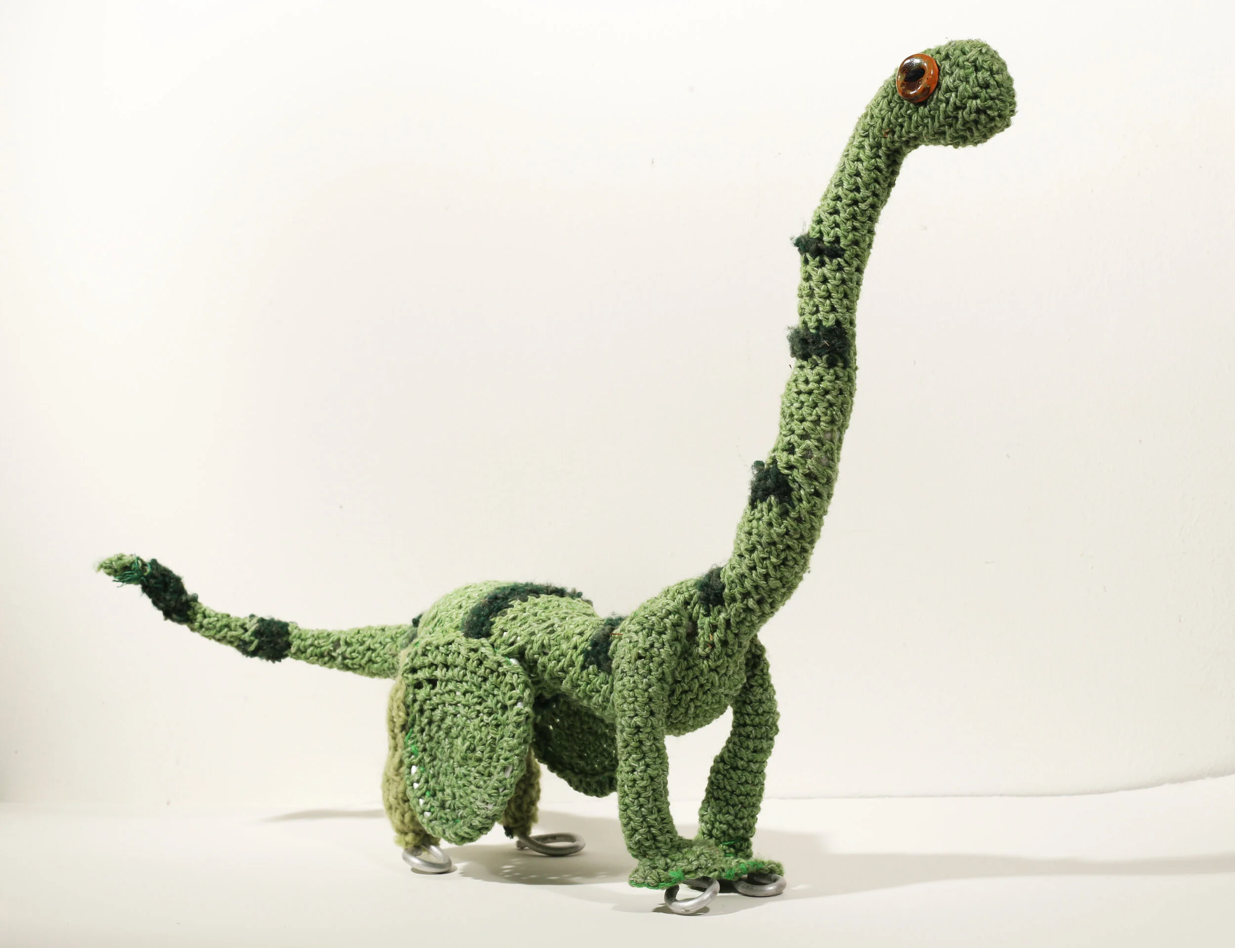 Brachiosaur, 2015, Aluminum Armature Wire, Epoxy Putty, Crochet Wool, Embroidery Floss, Buttons, Polyfil