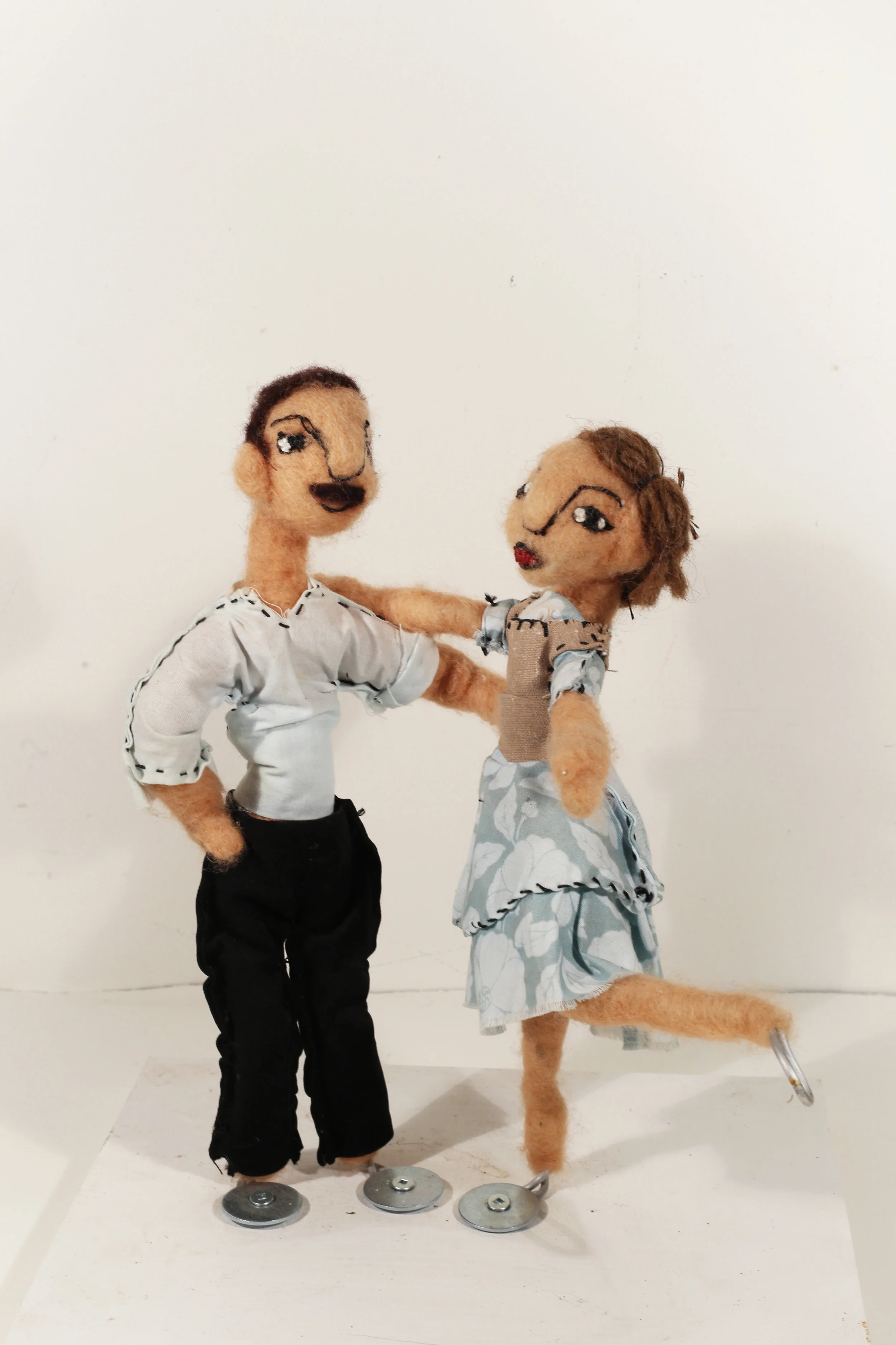 Dancers, 2016, Aluminum Armature Wire, Epoxy Putty, Needle Felted Wool, Embroidery Floss, Buttons, Fabric