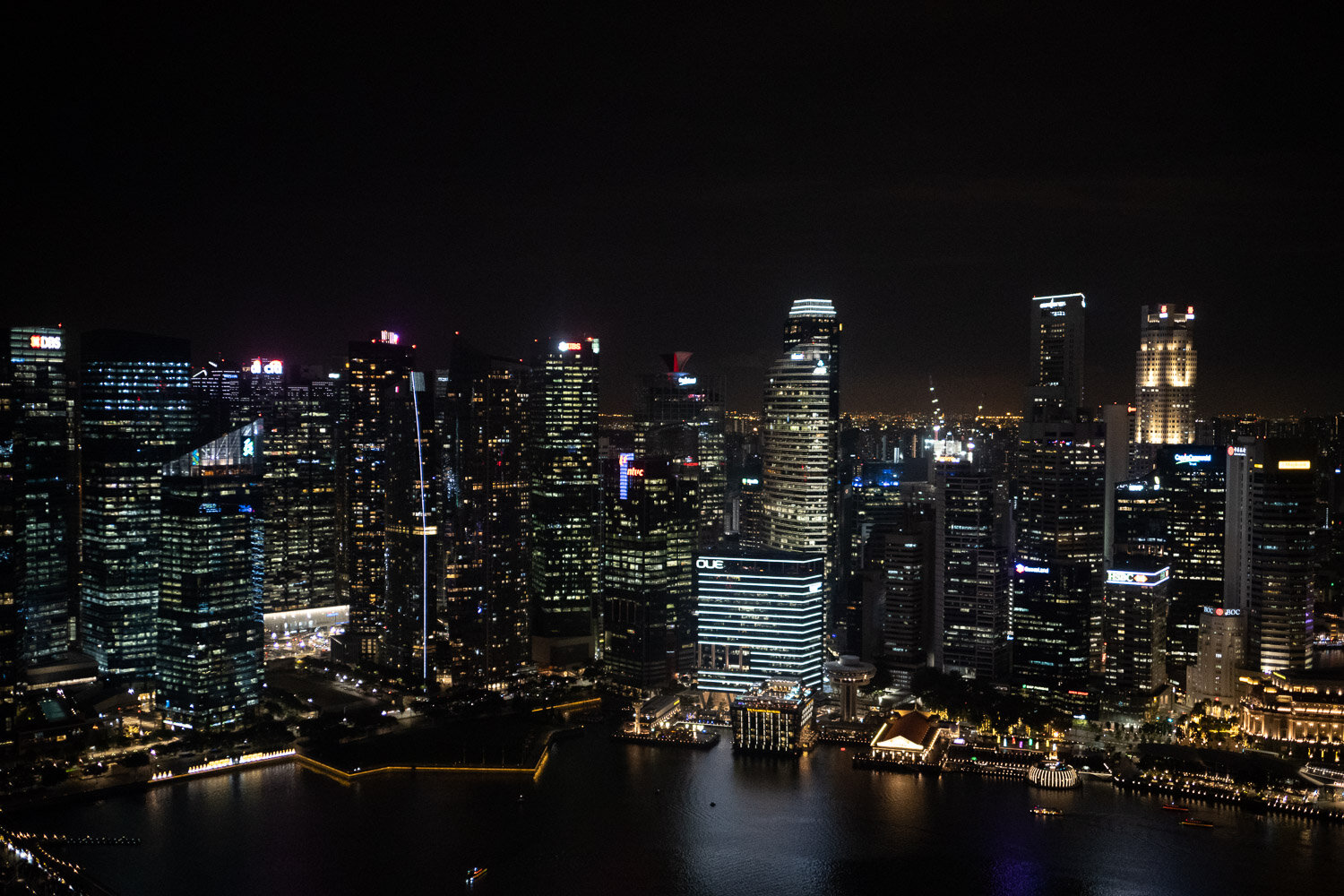 Singapore’s skyline, view from famous Marina Bay Sands Hotel’s rooftop restaurant