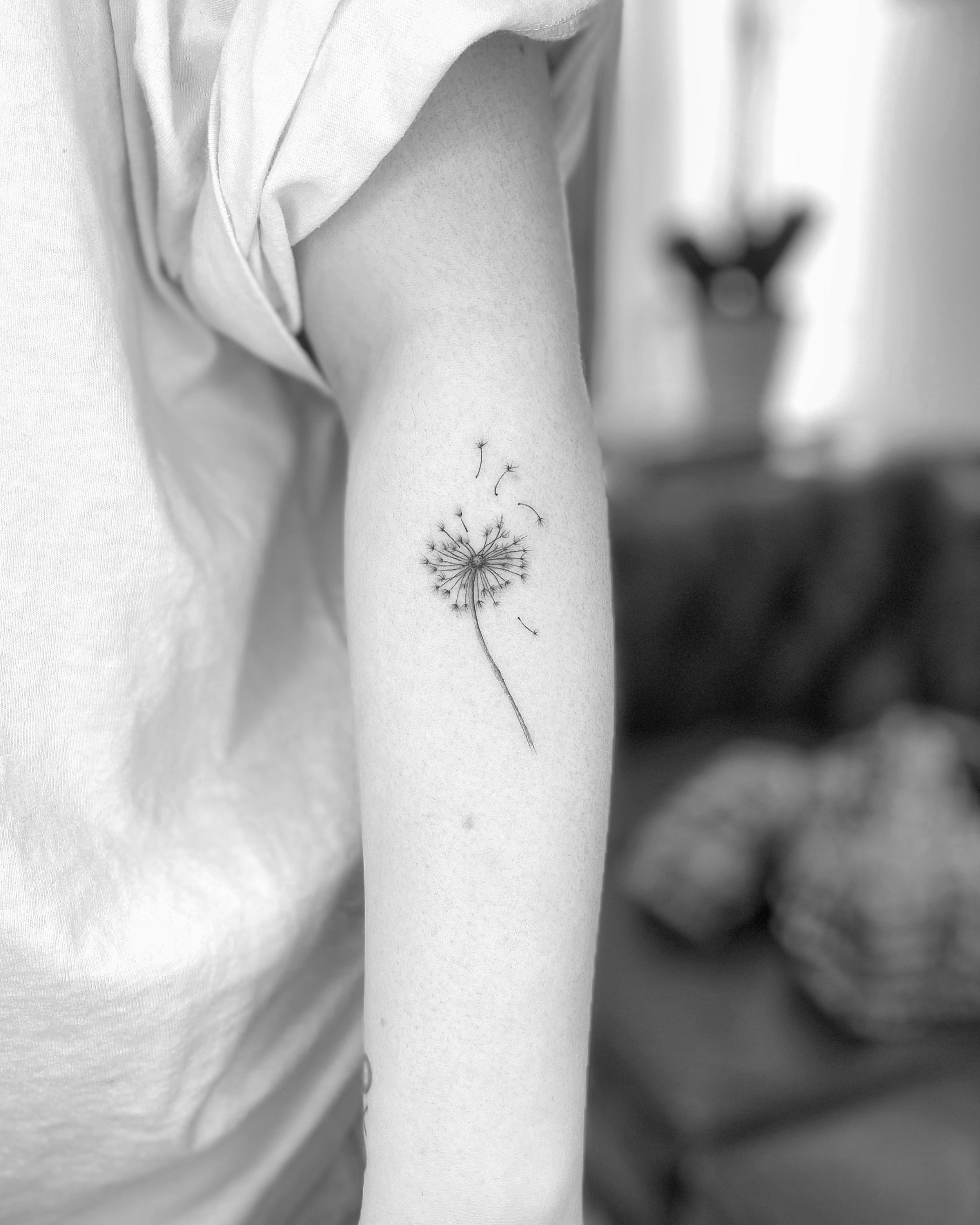 Fine line, Flower, Black and Gray tattoo by