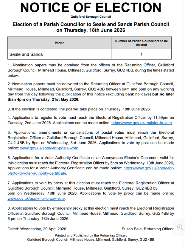 Notice of Election 18 June 2026