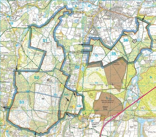 Map showing miltary trainings areas at Hankley Common.