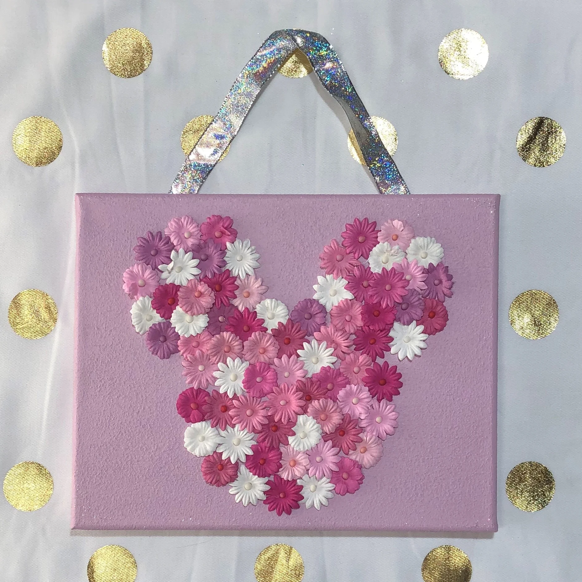 Pink and White Flower Mickey on Princess Pink Canvas