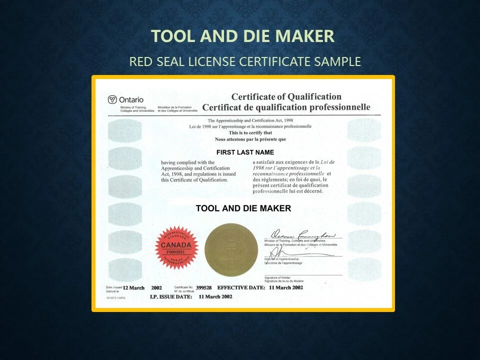 430A TOOL AND DIE MAKER LICENSE