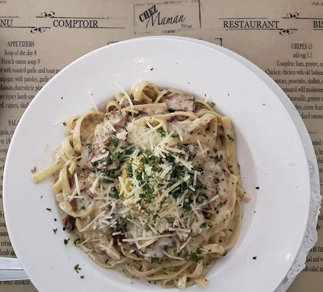 &quot;coming back to #carbs #likeaboss with #fettuccinecarbonara at @chezmamansf &quot; - 📷: @keepcalmandkerionandon

Patio is OPEN Everyday 11:30AM -10:00PM