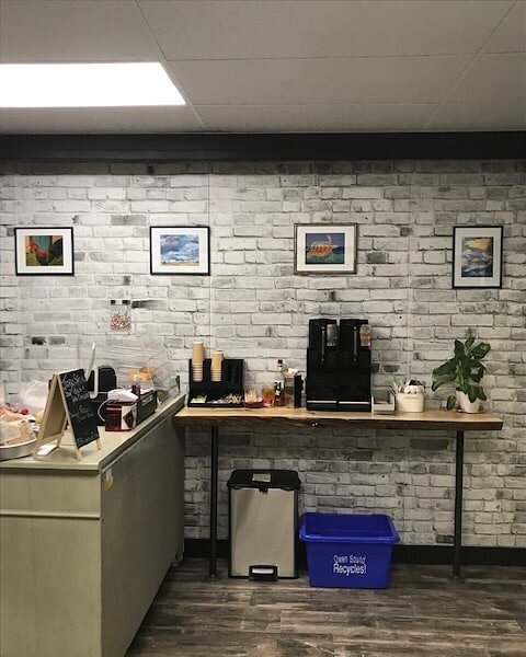Some of my prints on Daily Grind cafe wall in Owen Sound . Great lunches and java. Thanks Tish Hunter.#cafeartin #womenwhopaint #artonwall