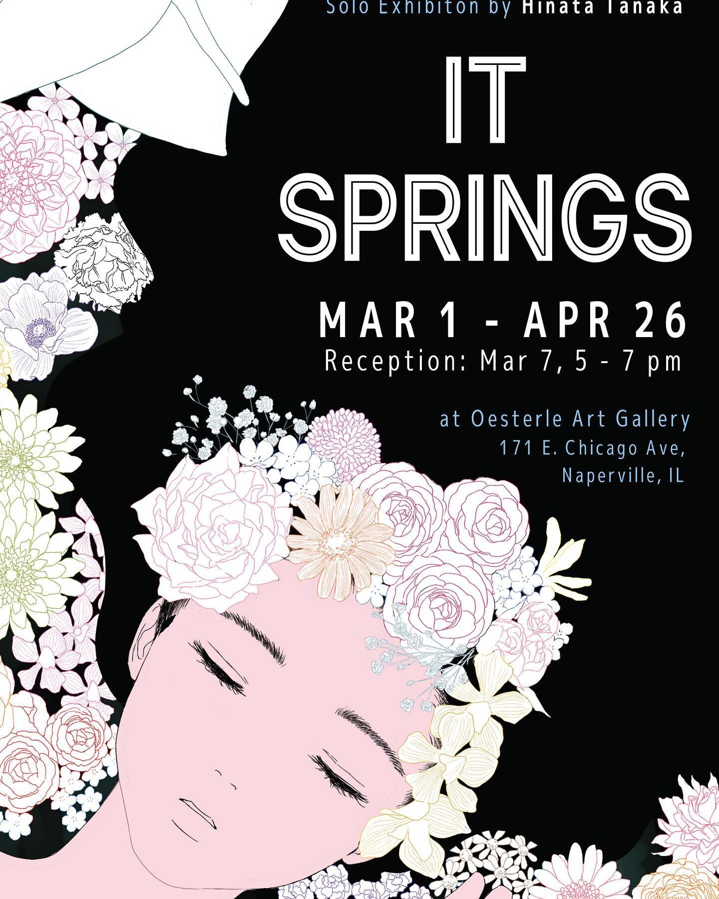 Opens today! &ldquo;It Springs&rdquo; a solo exhibition of digital illustrations by Hinata Tanaka on display at Oesterle Art Gallery until April 26th. Please join us for an opening reception on Thursday, March 7th from 5-7 pm.