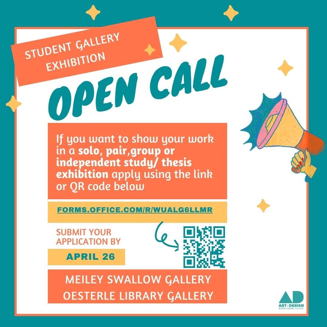 Looking to be part of a student art show next academic year? Apply for a solo, pair, group, or independent study/thesis exhibition using the link in our bio. The available galleries will include Meiley-Swallow Gallery and Oesterle Gallery. Act soon, 