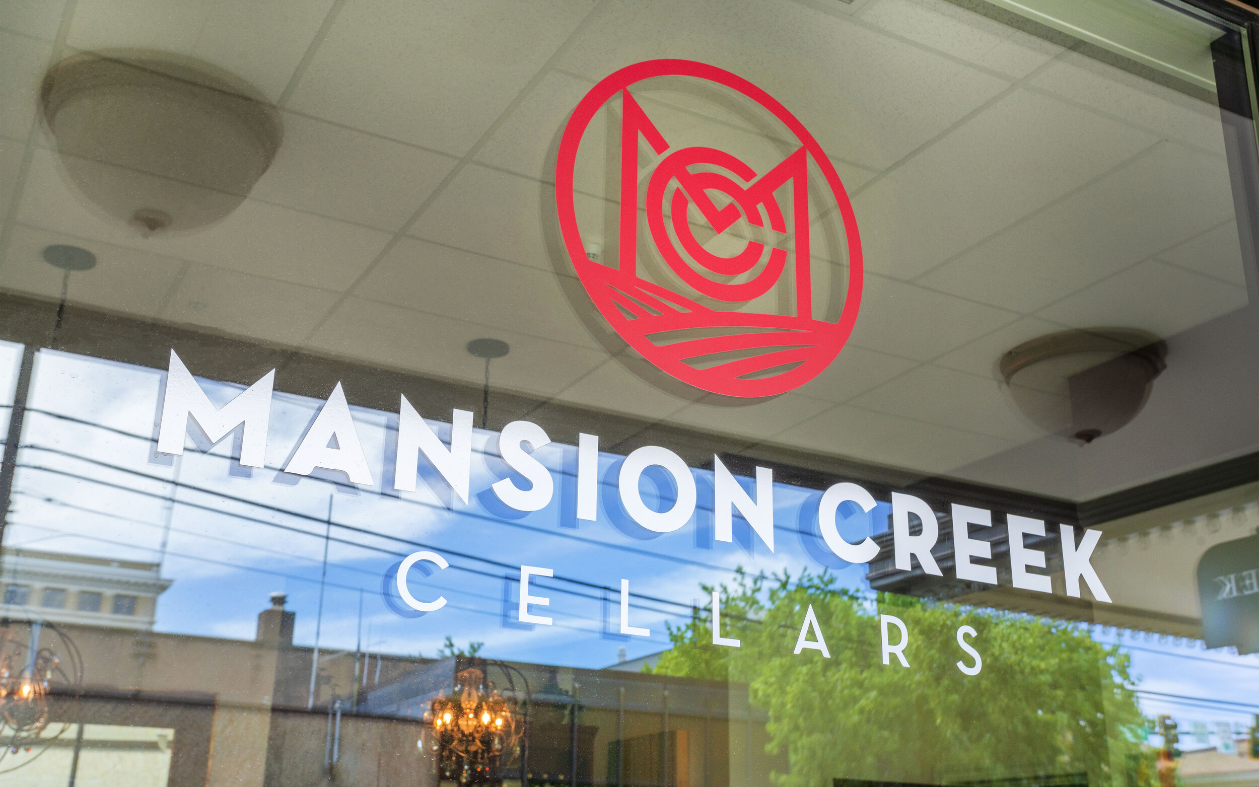 The Mansion Creek Cellars logo on the outside of the Walla Walla Washington tasting room.