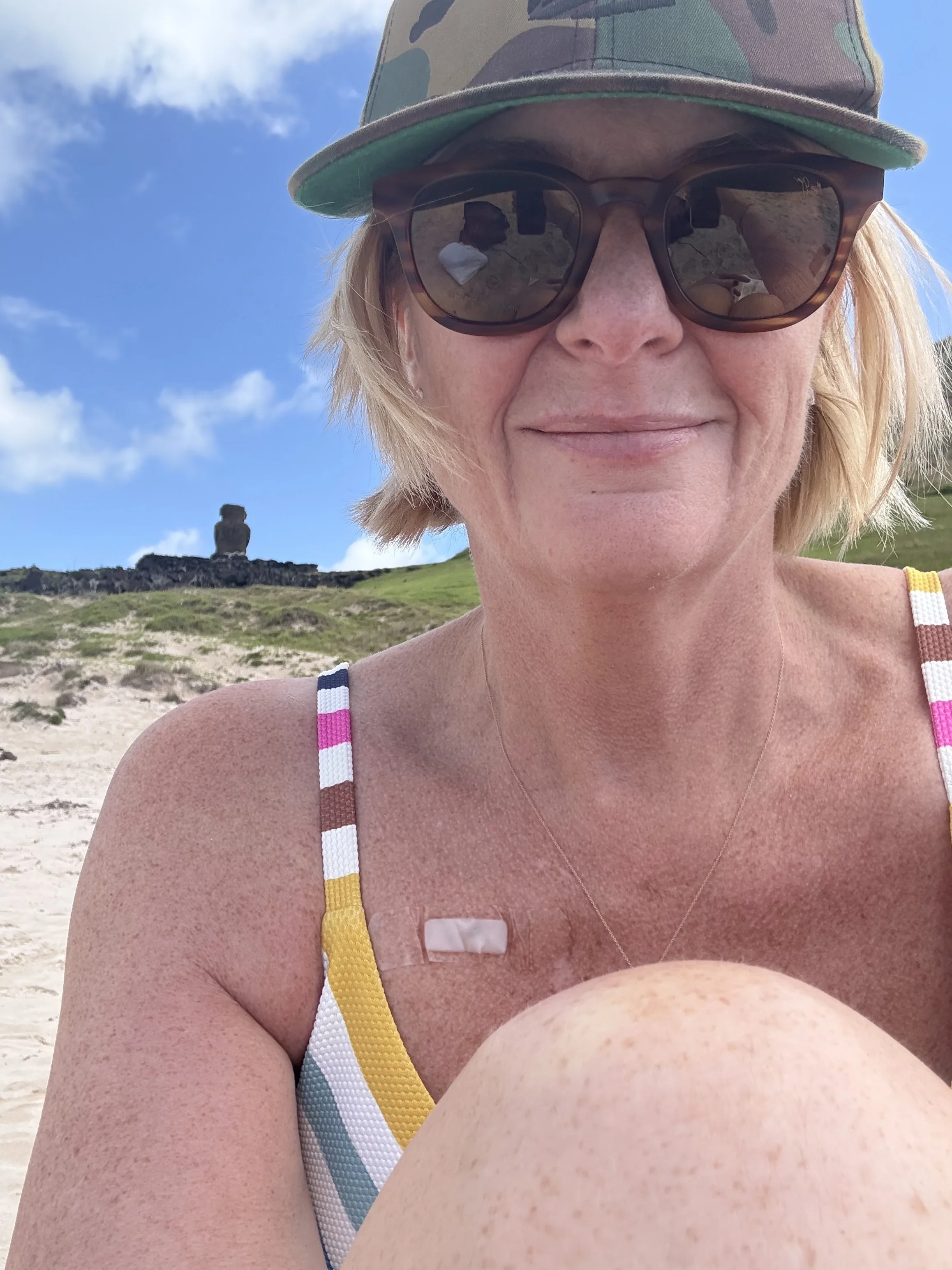 Enjoying the Beach as the Moai Statues look on
