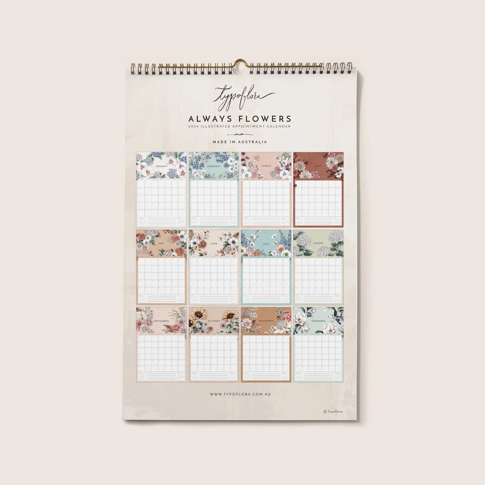 2024 Always Flowers Appointment Wall Calendar TYPOFLORA