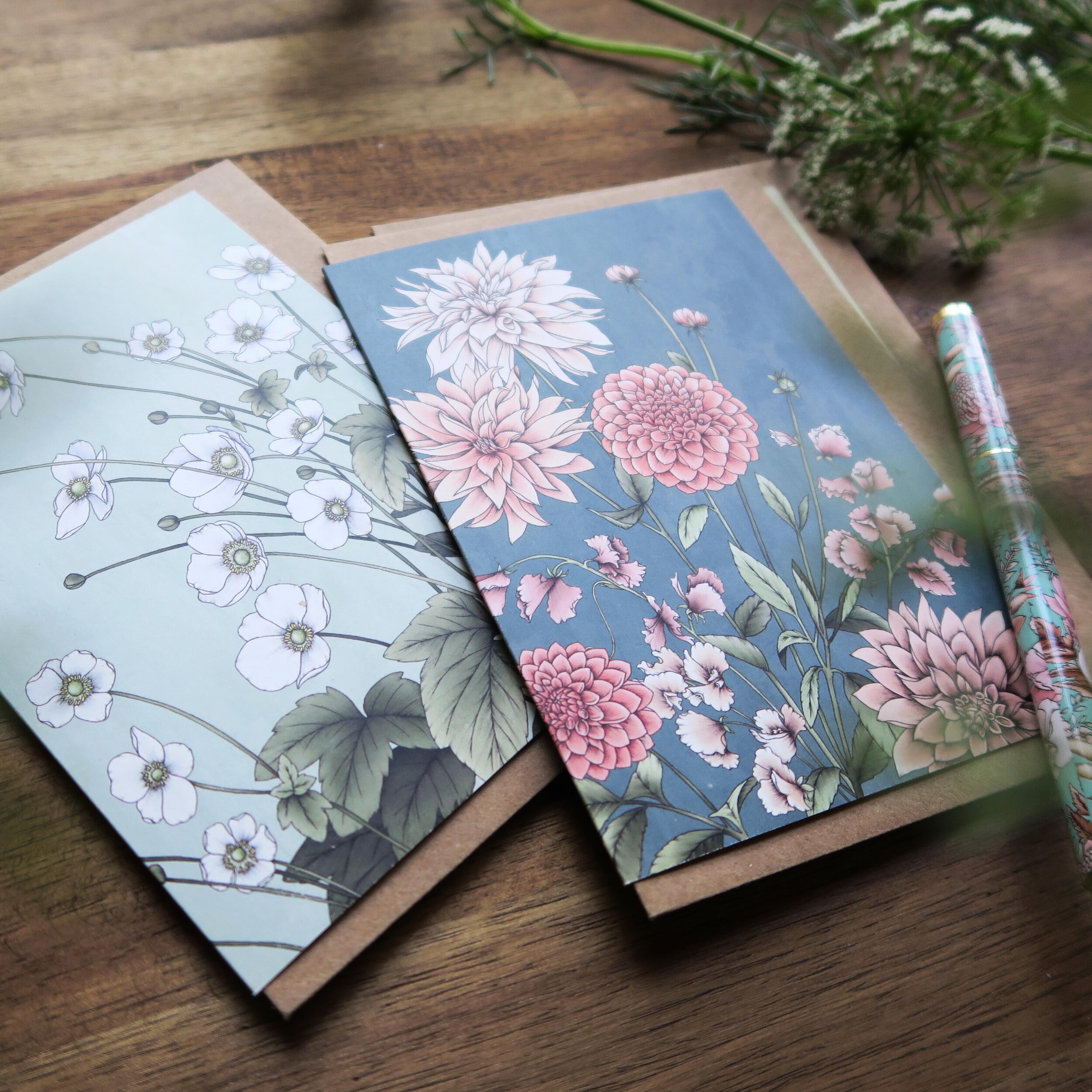 Art notecards for all occasions! These two are definitely the favourites! 

(Featured here are dahlia portrait card and Japanese anemones portrait card.)