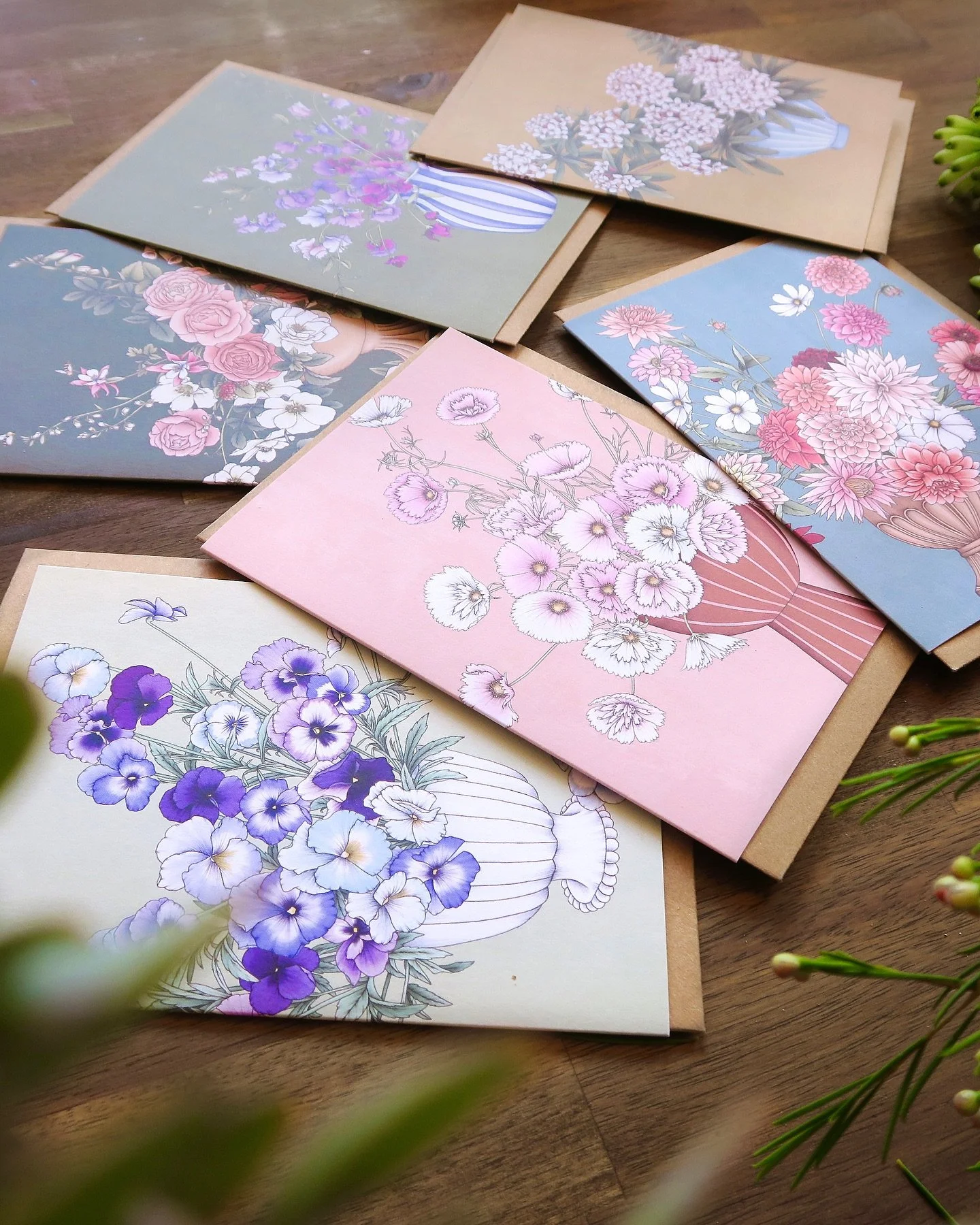 Have you seen our new Floral Still Life Card Series?
A collection of illustrated arrangements inspired by the charm of flowers in vases, from sweet peas and garden roses to dahlias, cupcake cosmos, daphnes and pansies.

They are perfect for every occ
