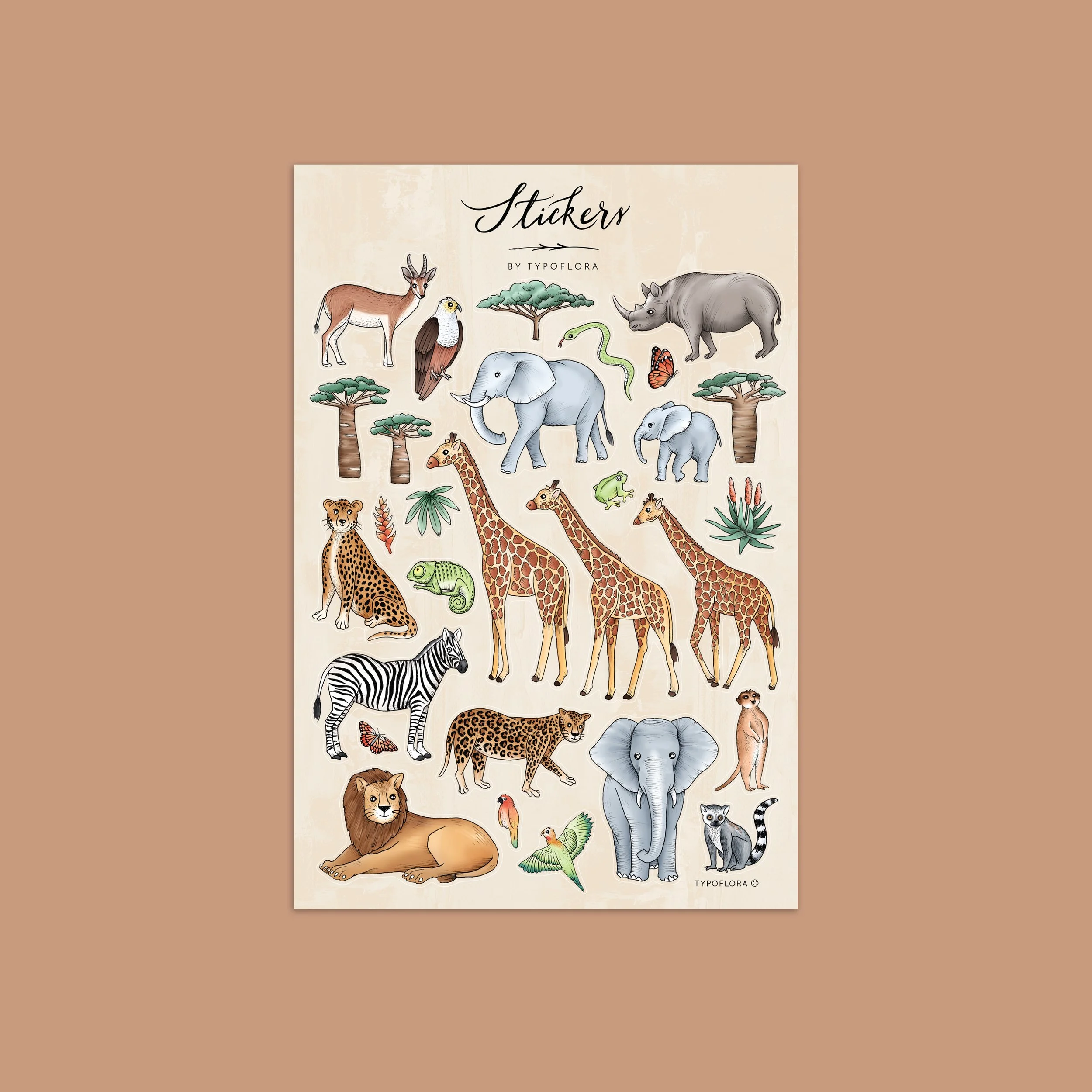 Pre-order | Sticker Sheet - Safari Animals