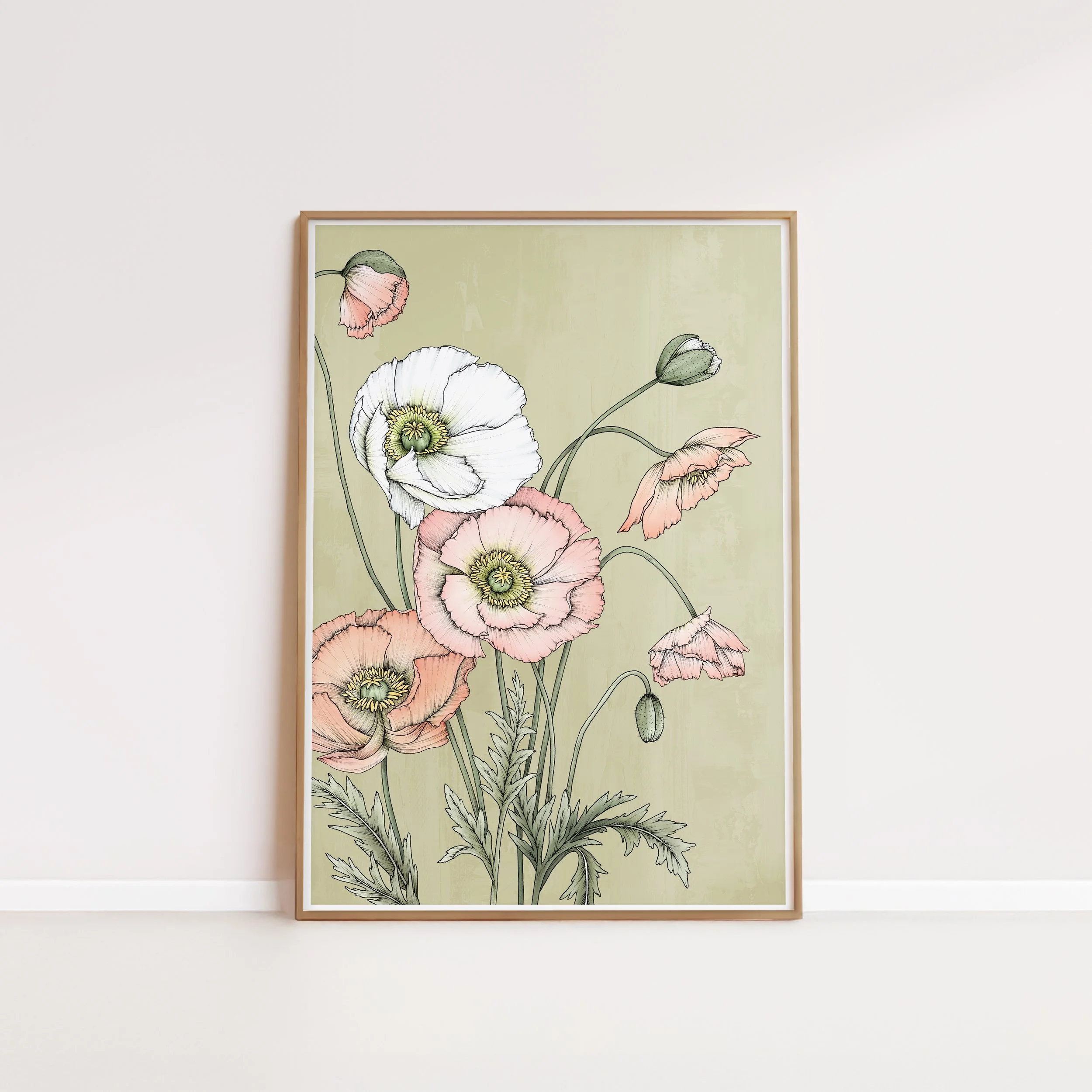 Poppies in Sage Portrait Artprint