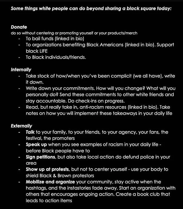 Via @ultra.honey 
I had posted a black square as a way to let Black voices speak out, when it was just creating more white noise for them to shout over. No post would have been better. But even more we need to continue to help. It was well intentione