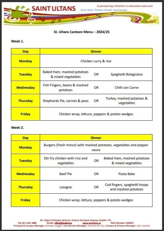 Canteen Menu — St. Ultans School