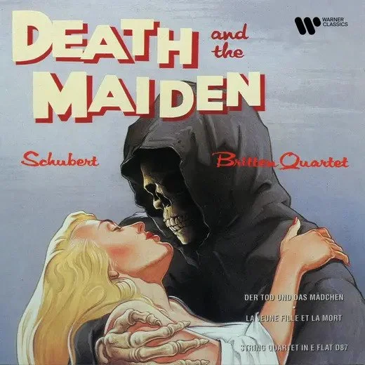 Schubert Death and the Maiden performed by Britten Quartet Warner Classics album artwork.