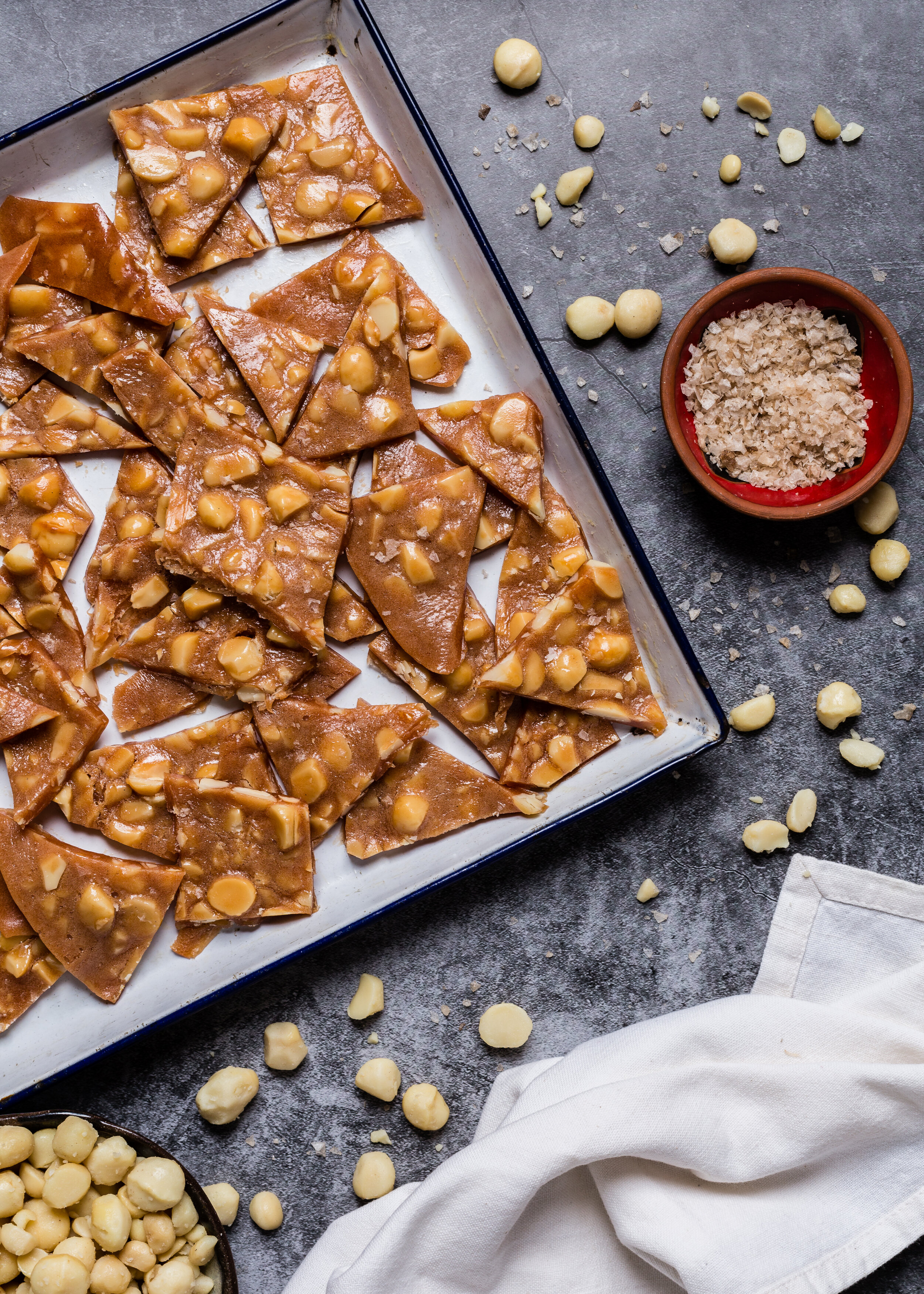 Date Syrup and Macadamia Nut Toffee with Smoked Sea Salt