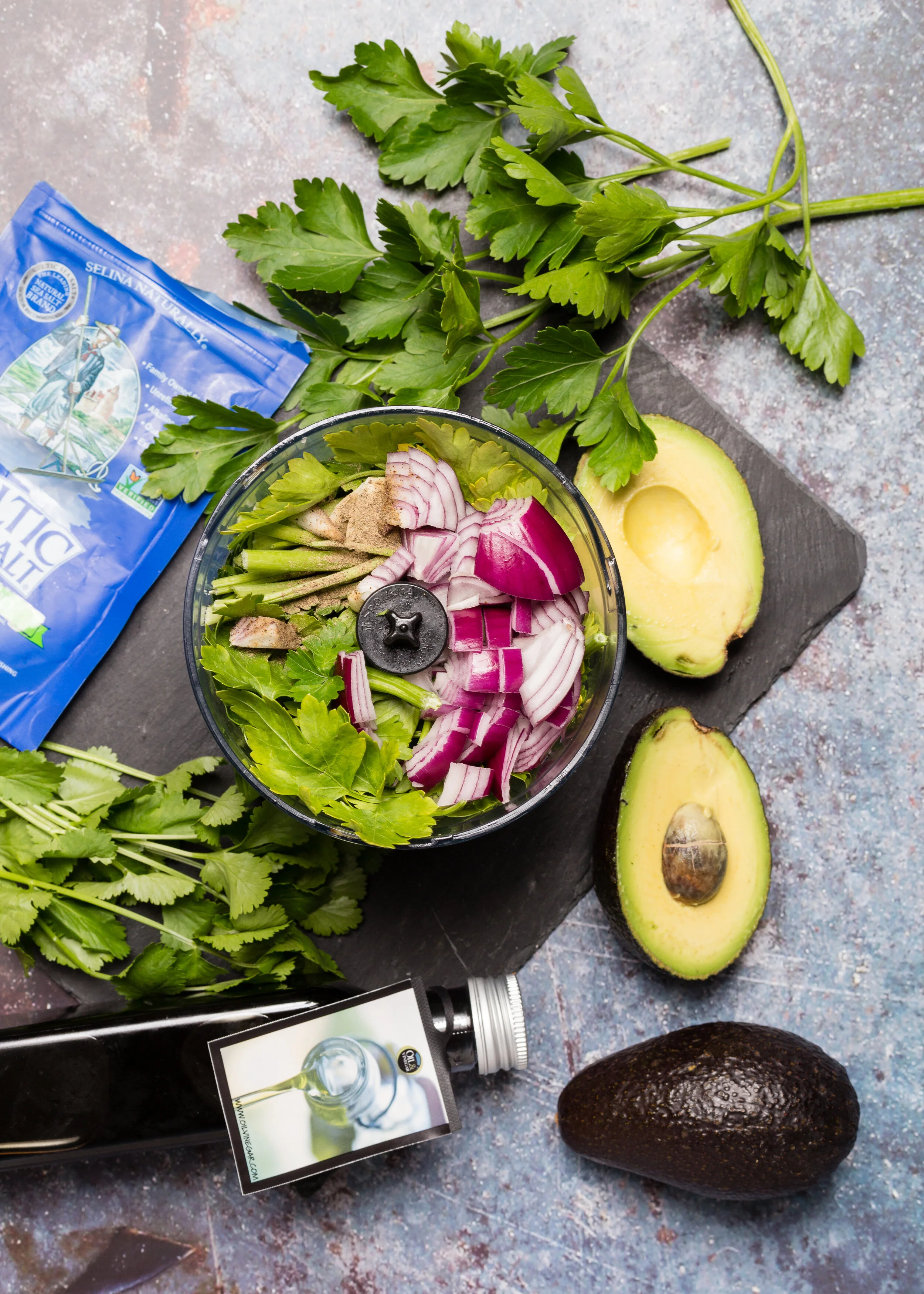 Two Herb, Avocado and Chocolate Vinegar Chimichurri