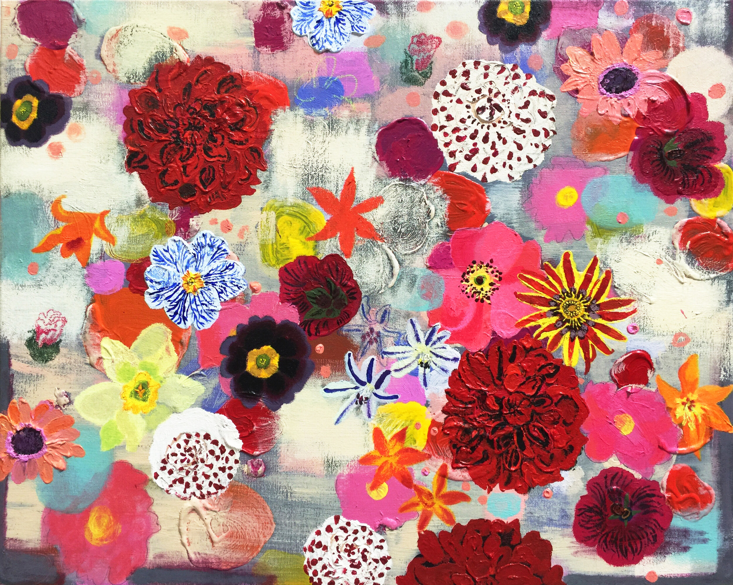 9 Millions-of-flowers, acrylic, oil pastels on linen, 24 x 30 in.jpg