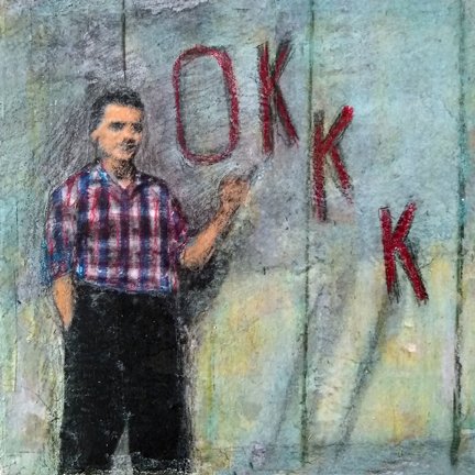 6. 1957 Levittown. OKKK. Transfer print, collage, mixed media on wood panel, 6 x 6, 2023..jpg