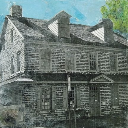 14. Johnson House, Philadelphia. Transfer print, collage, mixed media on wood panel, 6 x 6,  2023.jpg