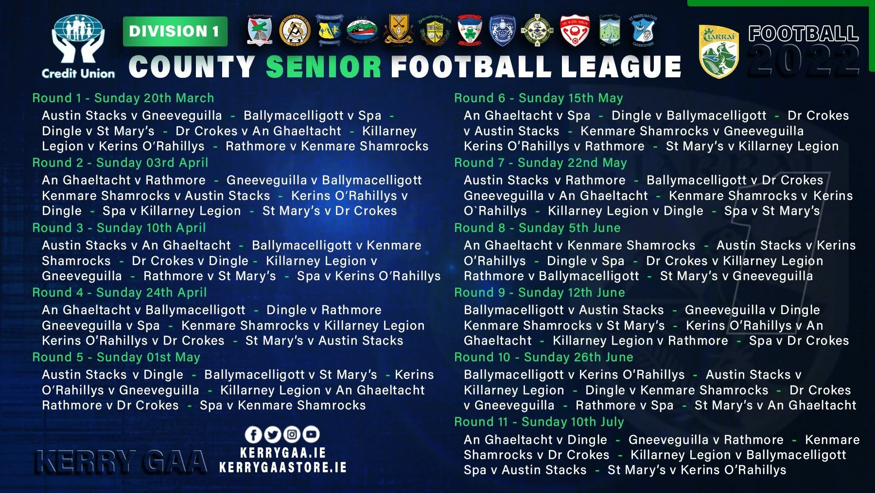 Co League Fixtures for Division 1