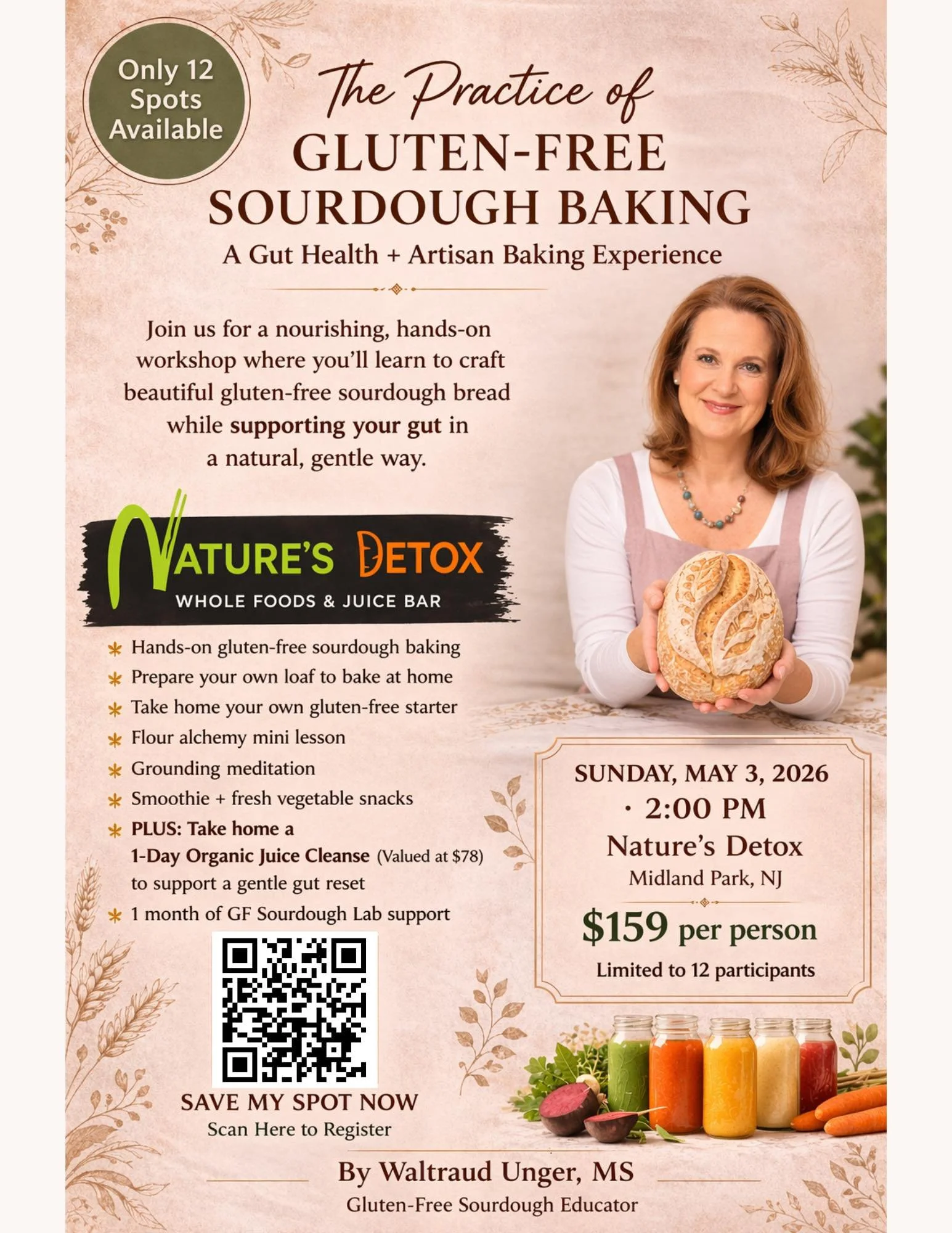 What if your gut needs nourishment, not restriction?

If healing your digestion felt warm, grounding, and deeply satisfying?

🥂 Join us for a hands-on gluten-free sourdough + gut health experience where traditional fermentation meets fresh, living n
