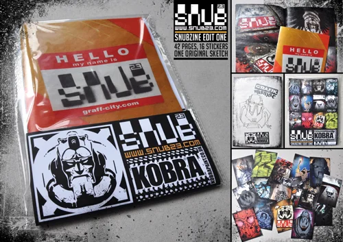 First edit of the SNUBZINE in the shop now. 42 full colour pages 16 colour stickers 1 original sketch 16cm x 23cm Signed and stamped postage and packaging included