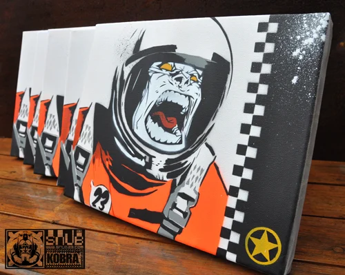 SNUB SPACE MONKEY CANVAS EDITION Hand cut multi layered stencil on a canvas Edition of five. Signed and stamped. Postage & packing included 30cm x 24cm