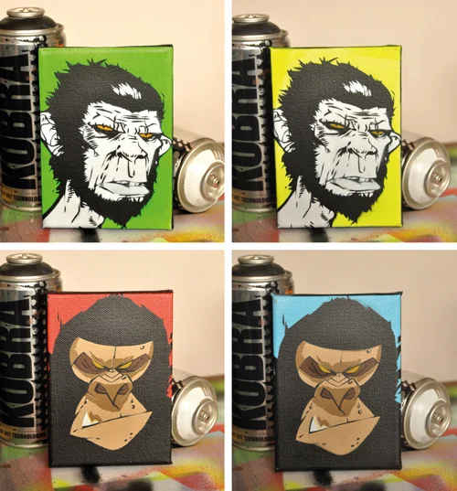 MINI SNUB ; PRIMAL Multi layer stencil on canvas. 10.5cm x 14.8cm x 2cm Signed, numbered and stamped. postage and packaging included.