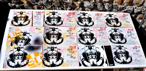 Hand customised flip side of uncut sticker sheets LIMITED EDITION.