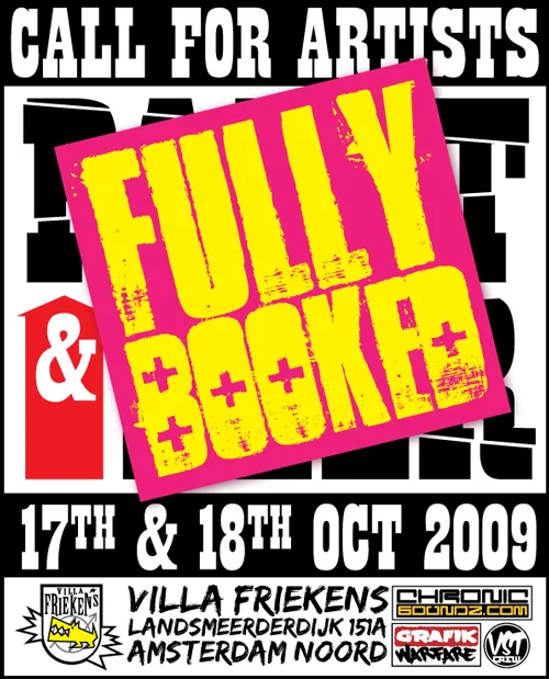 Last year was awesome so were planning to do it all again but better. Chronic Soundz over in Amsterdam have hooked up with the “BRU KRU’ Brewery. To bring the biggest sounds and the best homebrewed beligian beer in the world together in a massive squatted warehouse in Amsterdam. With many walls to paint at the venue and in the city we are looking for artists both local and international to come paint. So drop me a email with a link to your work and you could come join the paint and beer mayhem. Pictures from last year here